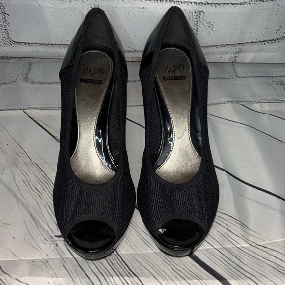Impo Stretch Black Peep Toe Heels Pumps Size 9 - Picture 1 of 8
